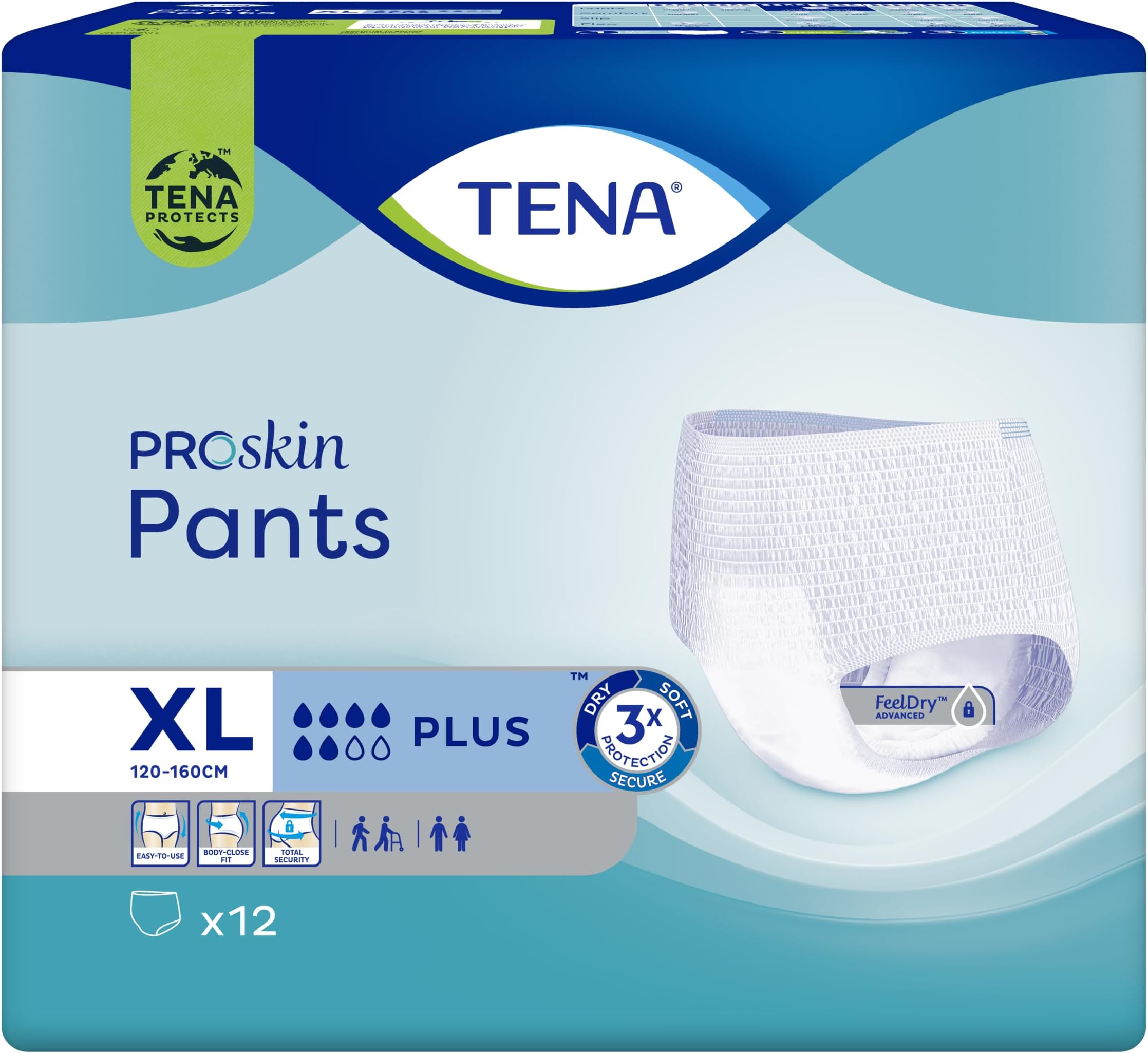 TENA Pants Plus Extra Large (120cm-160cm/46-62in) Pack of 12