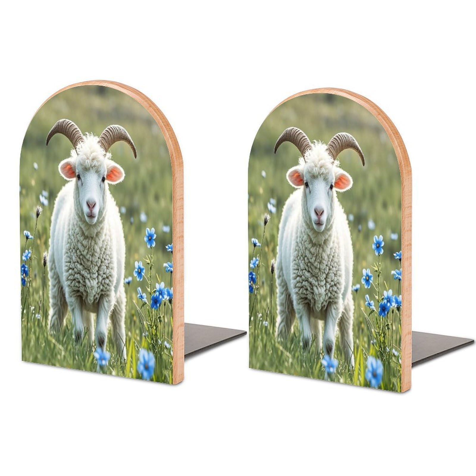 Sheep Bookend Non-Skid Wooden Bookends for Shelves Heavy Duty Wood Book Ends Decorative Book Stopper Book Stand Non-Slip Book Organizer for Home Office Library