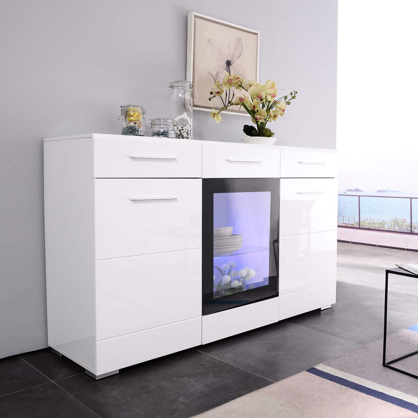 Buy Mecor LED Sideboard Buffet,Kitchen Sideboard and Storage Stand High Gloss