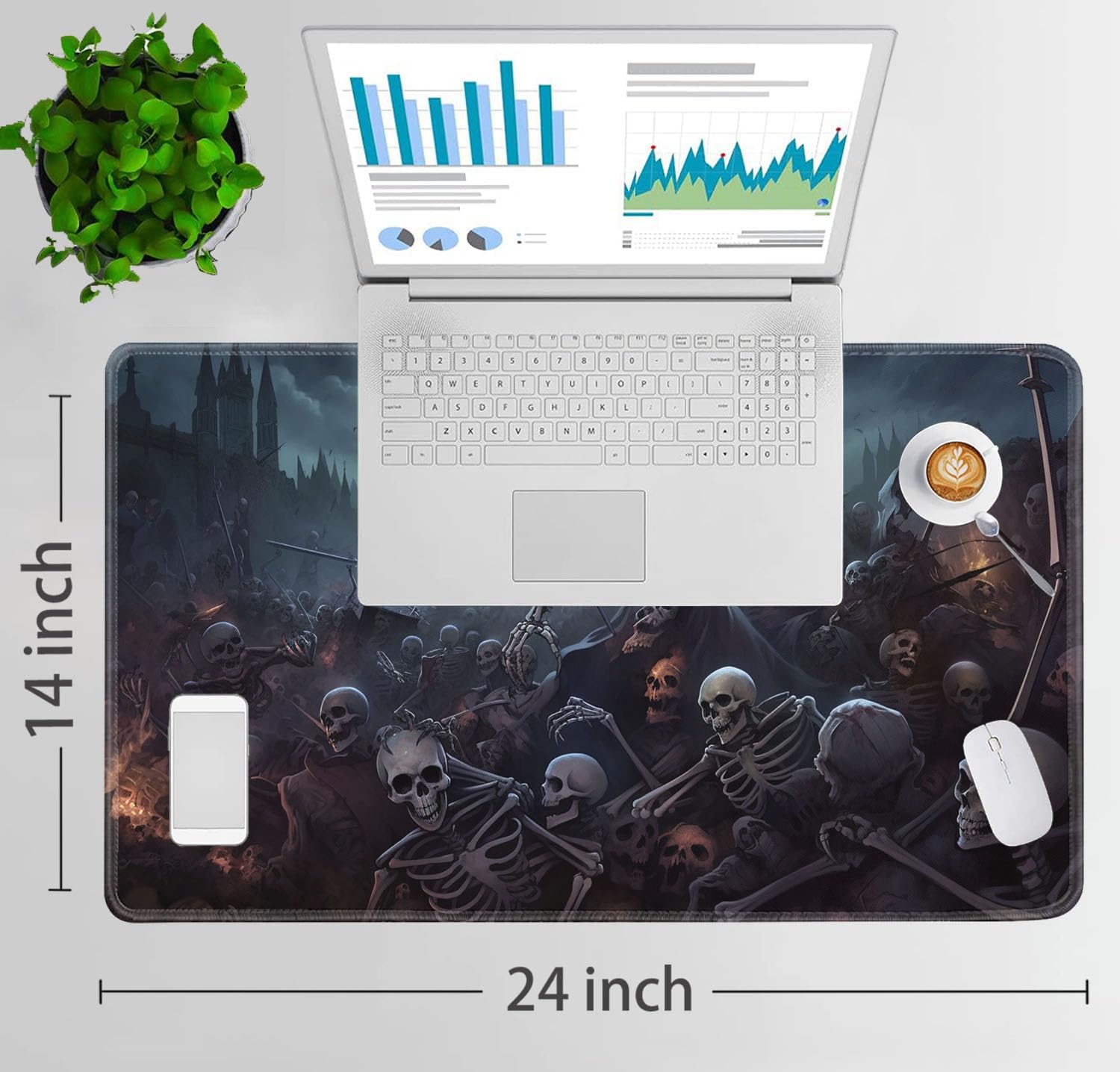 for MTG Playmat + Drawstring Travel Pouch + 6 Dice Counter, for Tabletop Trading Card Game Playmats or Mouse Pad, Anti-Slip Rubber 24 x 14 in, Army of Skeletons for TCG Playmat