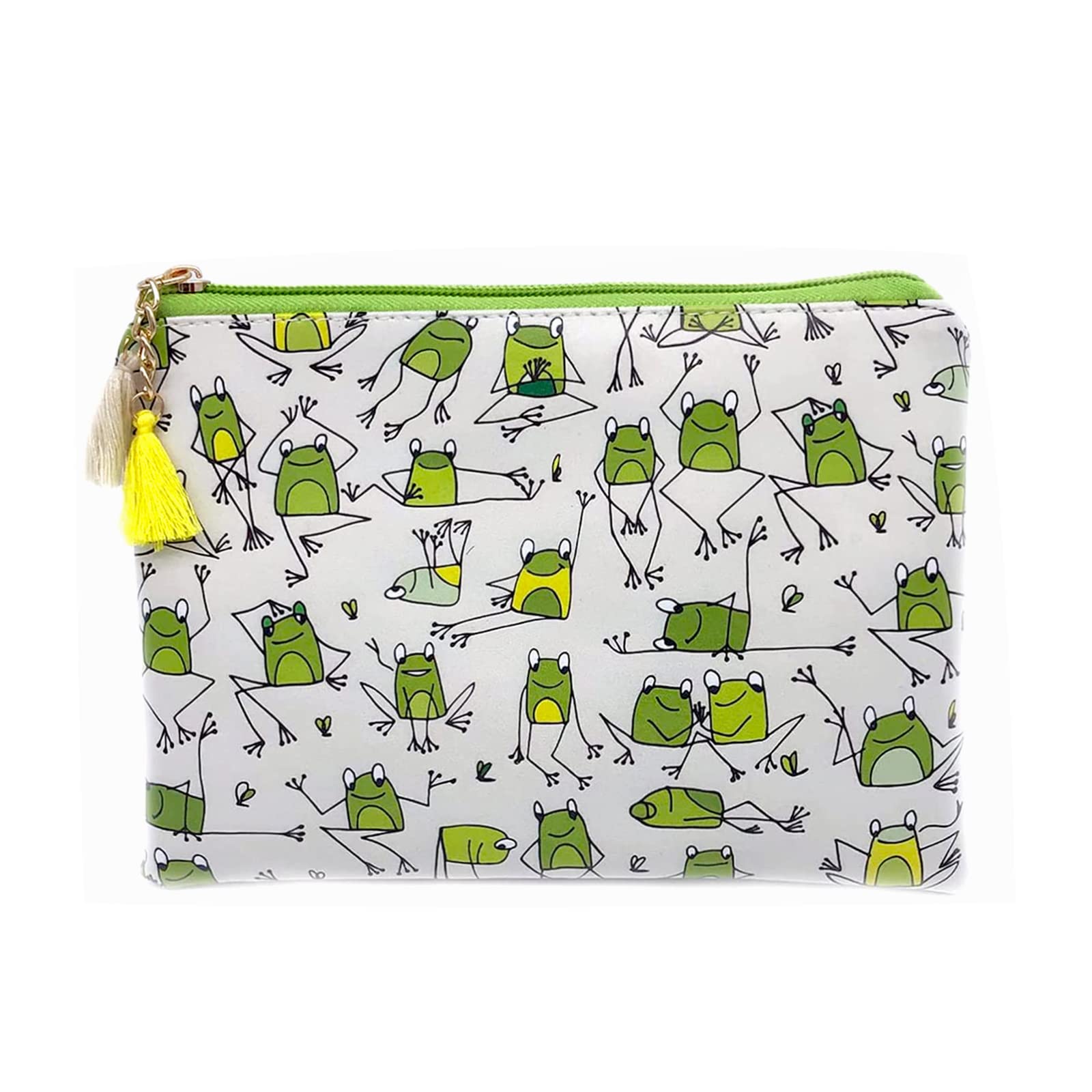 Cute Small Cosmetic Bag Mini Makeup Bag for Women and Girls,PU Leather Small Travel Toiletry Bag Accessories Organizer with Zipper Tassel (Funny frogs)