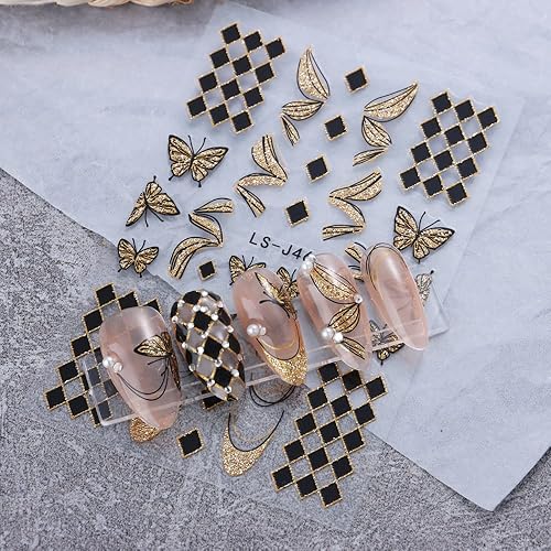 Miniatura 6 de Calcomanías de Navidad para arte de uñas calcomanías de uñas 3D con purpurina dorada reloj de Año Nuevo muñeco de nieve mariposa diseños de uñas