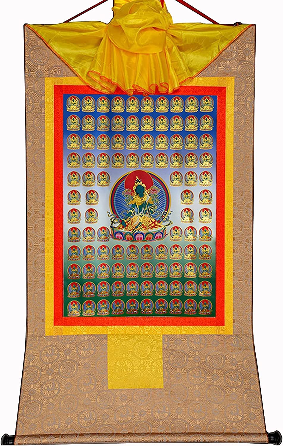 VHKJewE 100 Green Tara,Khadiravani, Buddhist Thangka Brocade(Green,Medium(62cm*47cm))