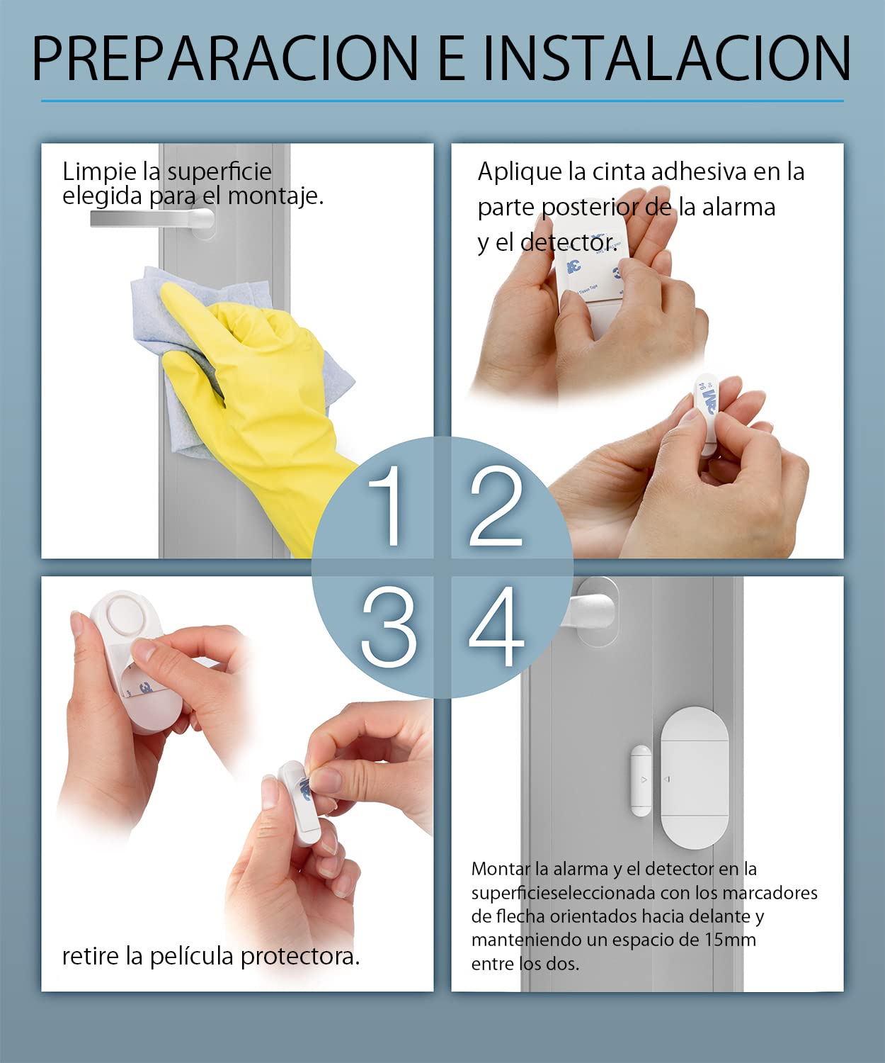 Fosmon - Sensor de Apertura de Puertas y Ventanas | Alarma Antirrobo con Control Remoto | Detector de Entrada | Sensor de Apertura Magnética | Funciona con Baterías | Sirena Potente de 130dB