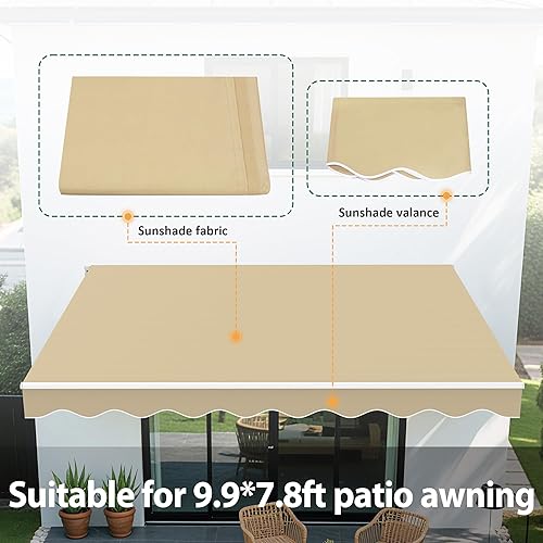 Miniatura 6 de MCombo Toldo de patio de 9.4 x 7.8 pies, tela de repuesto para toldos retráctiles de 9.9 x 7.8 pies (9.4 x 7.8 pies, beige)