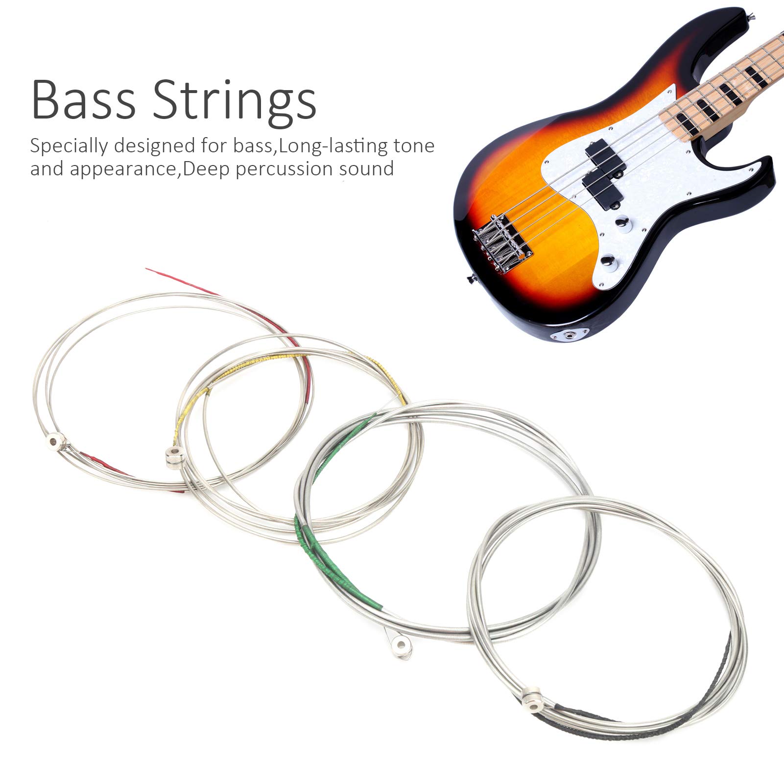 Bass Saiten, Edelstahllegierung Vernickelte Gitarrensaiten BD600 4 Stk Kreuzwicklung für E Bass Zubehör Ersatzteile