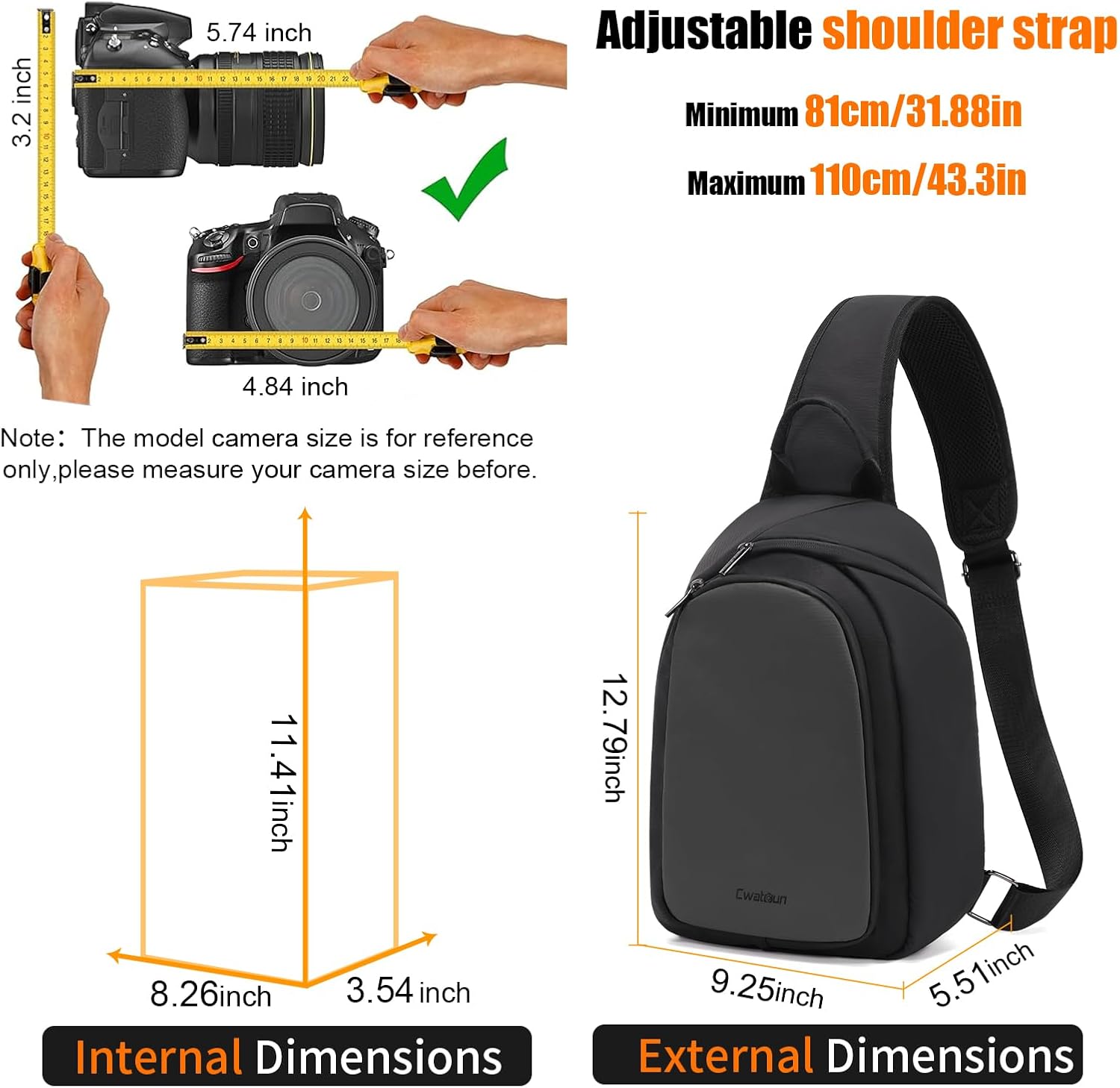 Cwatcun Camera Sling Bag Small, DSLR/SLR/Mirrorless Compact Camera Bag, Water-resistant Camera Shoulder Case Crossbody Photography Purse Compatible with Canon Nikon Sony Fuji Camera,Lens - Image 8