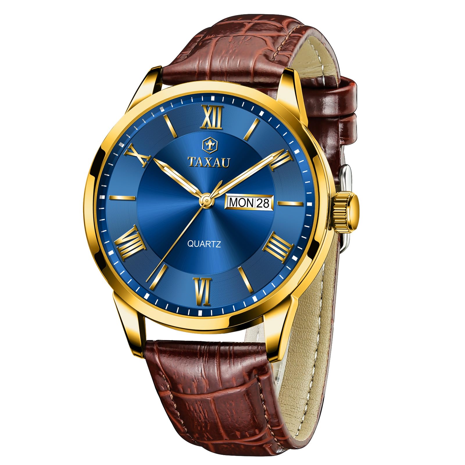 Taxau Herren Armbanduhr Leder Herrenuhr Lederarmband Uhren Herren Großes Zifferblatt Tag Datum Herrenarmbanduhr Wasserdicht Uhr Lässig Business Uhr für Herren