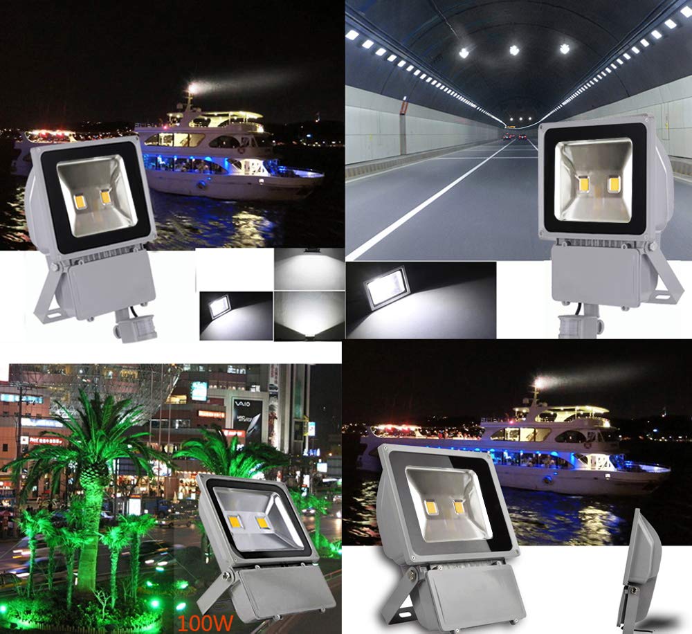 2X 100W LED Strahler Fluter+Bewegungsmelder Kaltweiß kaltweiss Objektbeleuchtung Wandstrahler Flutlicht Außenstrahler Gartenlampe IP65 85V-265V