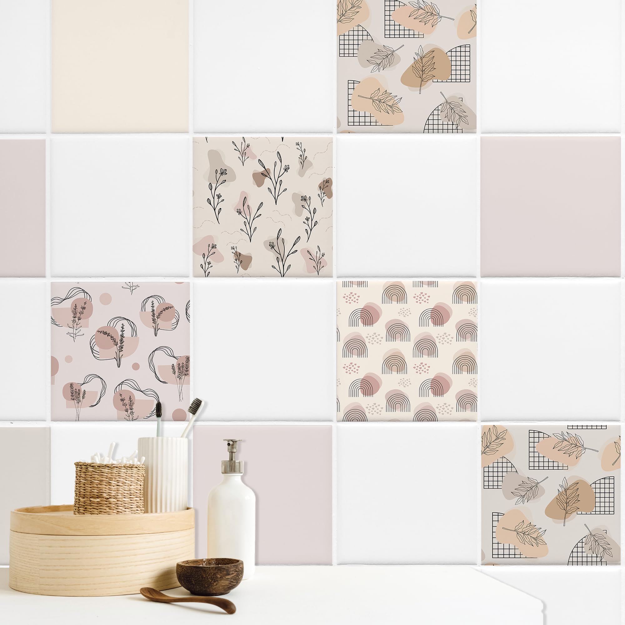 GRAZDesign Fliesenaufkleber Bad & Küche Abstrakt Muster Beige Minimalismus Klebefliesen selbstklebend - 20x25cm / 30 Stück