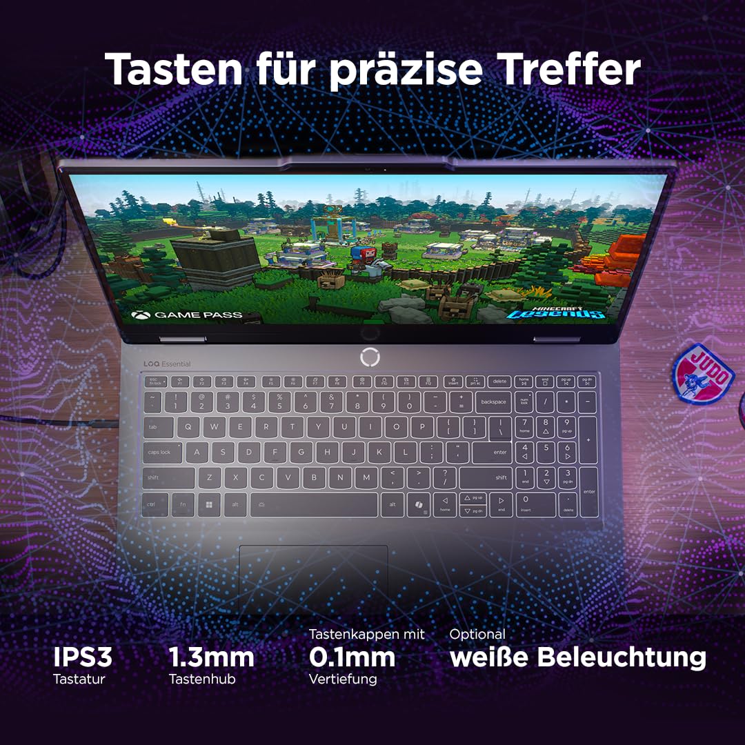 Lenovo LOQ Essential Gaming AI Laptop | 15.6" FHD 144Hz | NVIDIA GeForce RTX 5050 | Intel Core i5-13450HX | 16GB RAM | 512GB SSD | Windows 11 | QWERTZ | Weiss-beleuchtet | Grau | 3 Monate Game Pass