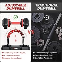 Vista 5 de Adjustable Dumbbells Set of 2, 1 Hand Adjustable Weights Dumbbells Set, 5 in 1/10 in 1 Free Dumbbell with Anti-Slip Texture Handle, 25/55/80lb Pair