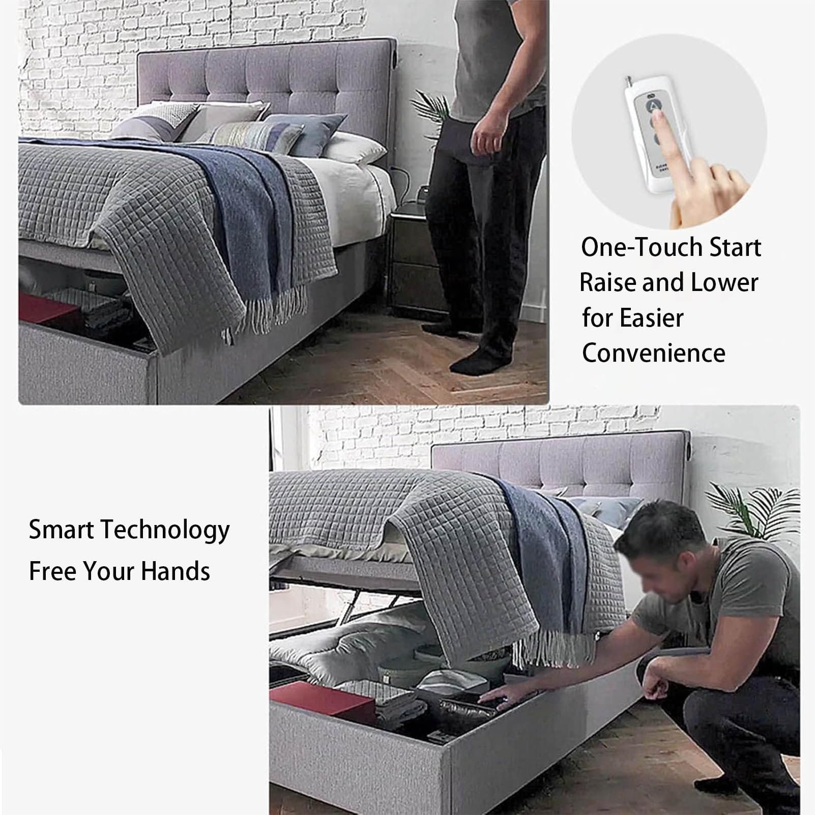 Meccanismo di Sollevamento Elettrico per Letto con telecomandi, capacità di carico di 600 kg, Kit di Sollevamento per Contenitore da 2 Pezzi per Letto Contenitore White-150cm