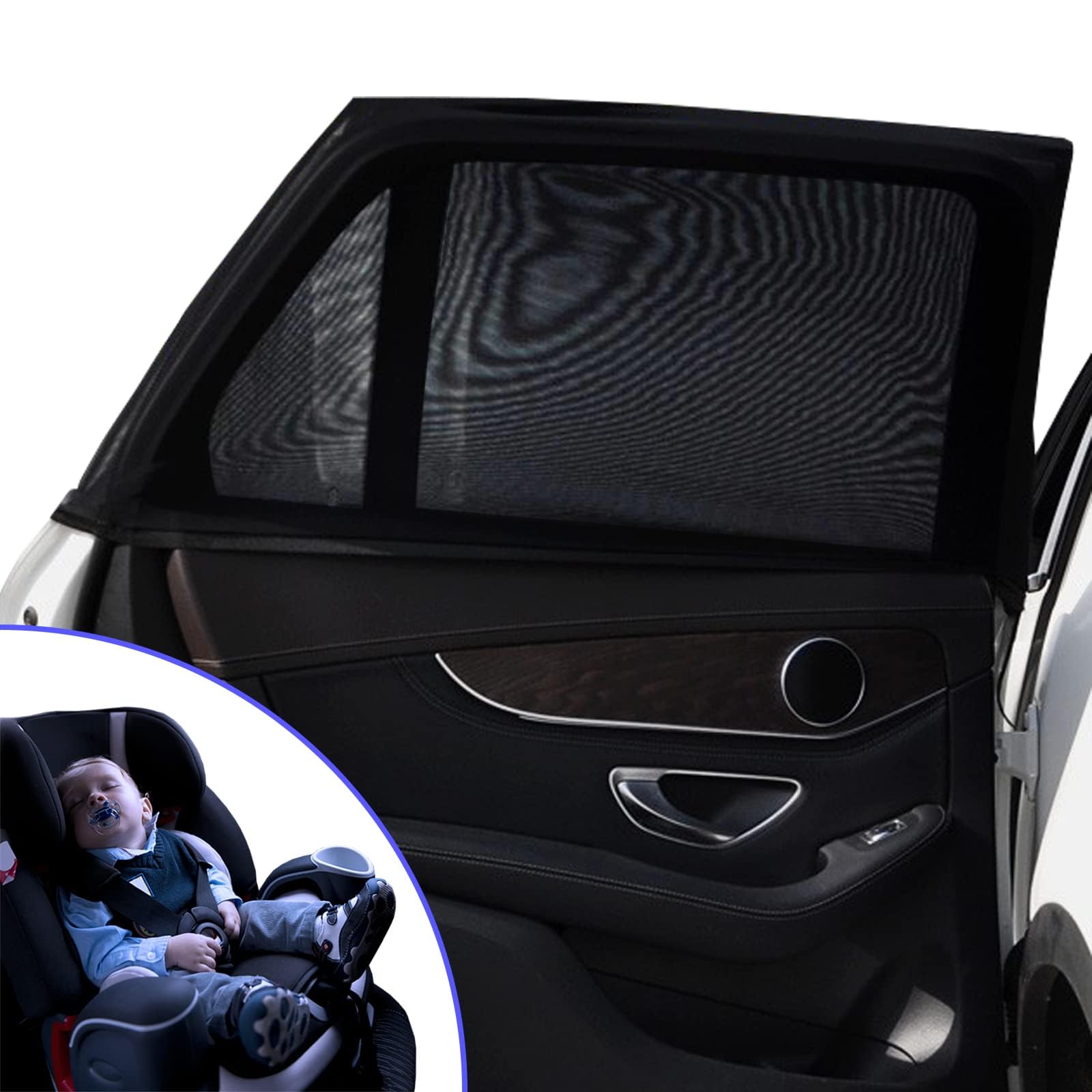 2 Pack Car Side Window Sunshades Universal Sock, Elasticity Car Window Sun Shade Stretch for Baby Kids Pets, Car Blackout Blinds Rear Window for Block UV Ray Mosquito (L)