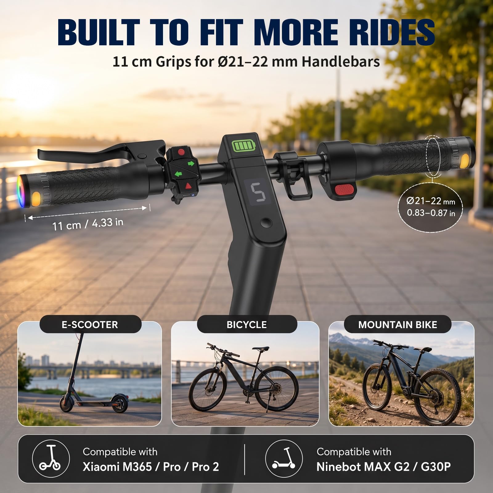 E Scooter Blinker Griff - Roller Blinklicht mit 6 Farbenfrohen Lichtmodi, Magnetischer Ladestation & Fernbedienung, Handlebar Grips, für Xiaomi M365/Pro1/Pro2 Ninebot G30, Scooter Zubehör