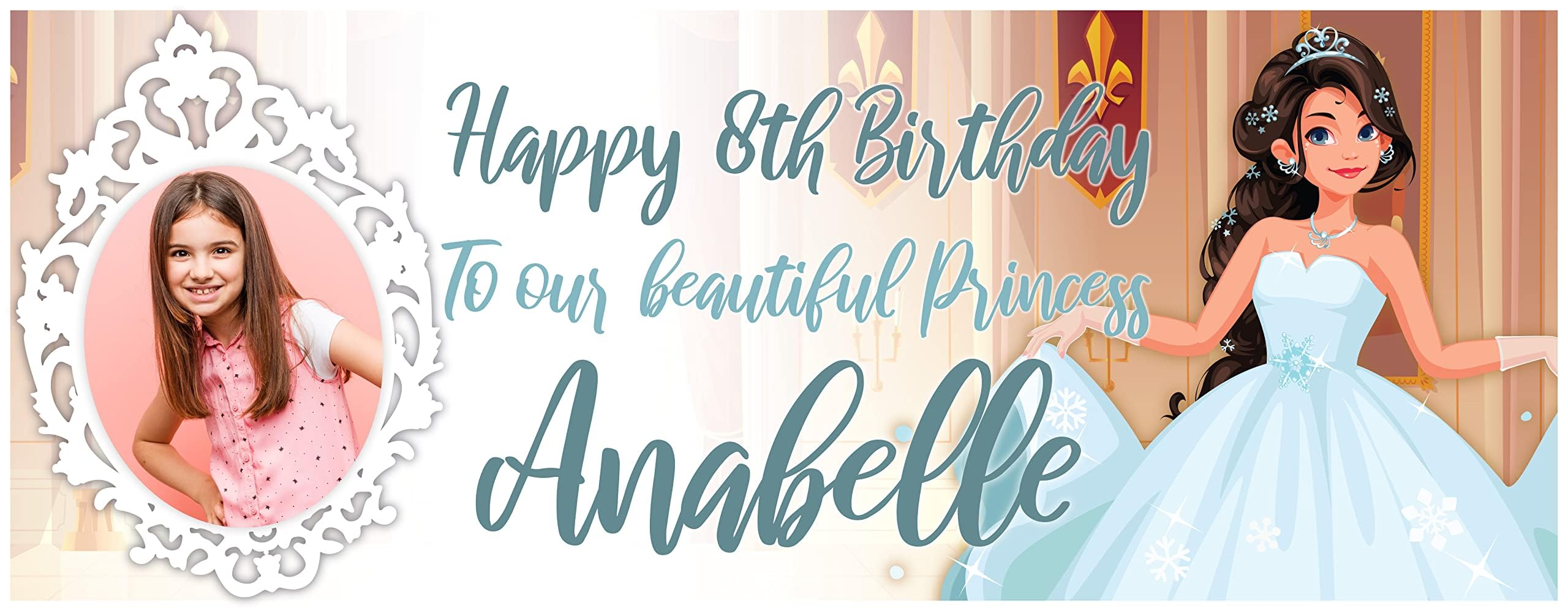 2 Personalised PHOTO Birthday Banners - Princess Designs - Any Name, Any Age and a PHOTO of your choice - Available in 3 Designs (Design 1)