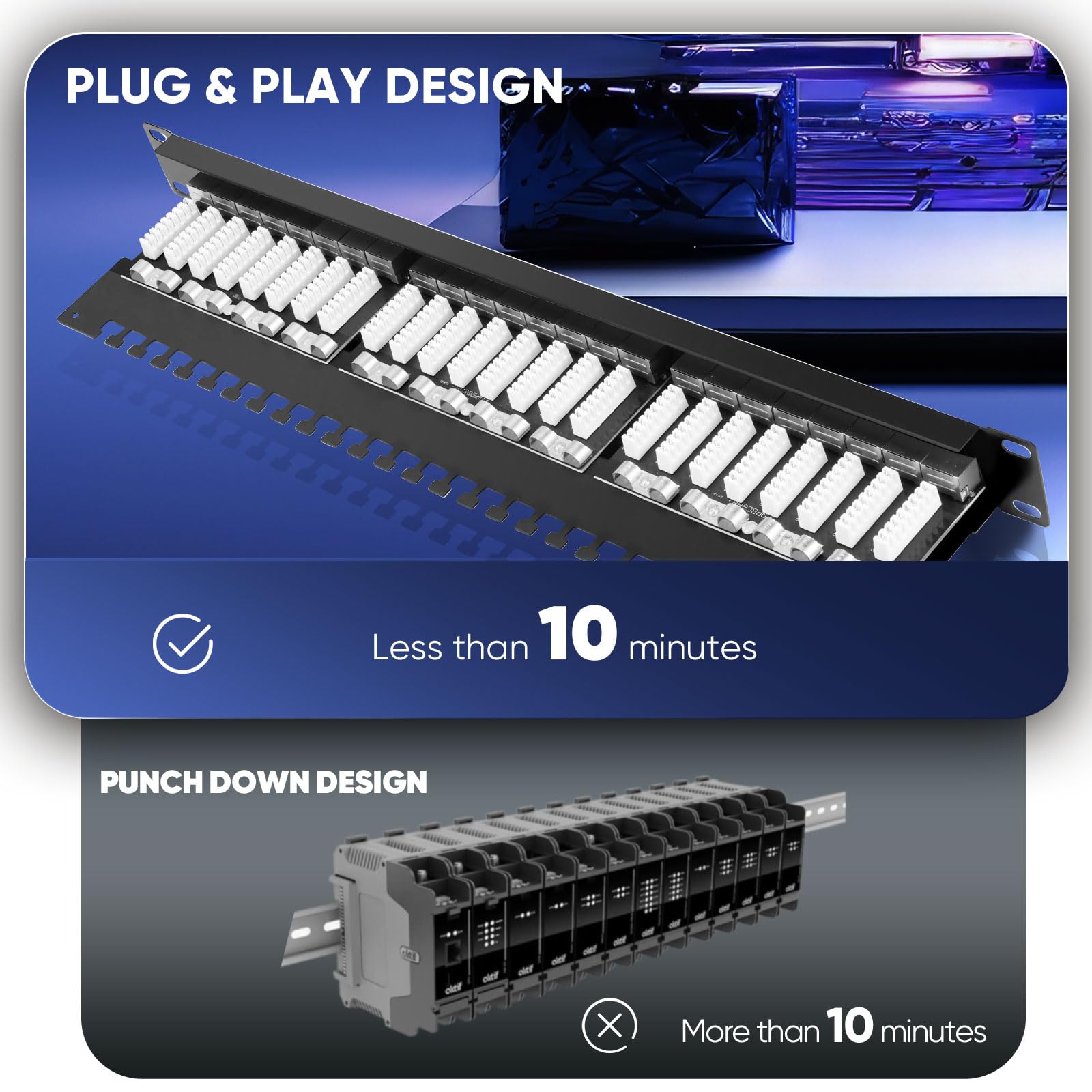 Pannello patch CAT 6a 24 porte schermato – Pannello patch da 19" per montaggio rack o montaggio server – RJ45 Patch field 19" compatibile con Cat5e Cat6 Cat6a Cat7 – 10 Gbps, nero