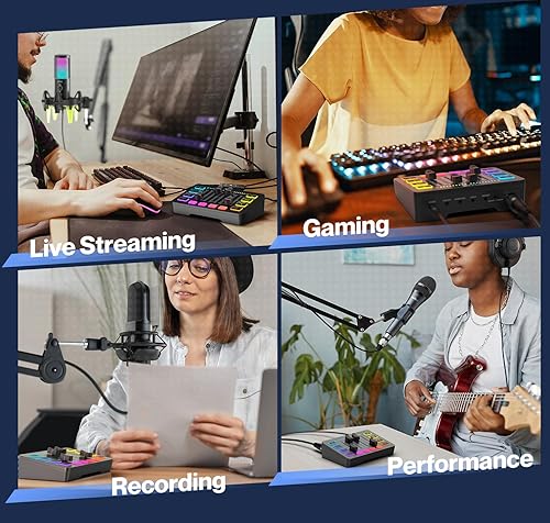 FIFINE Gaming Audio Mixer PC, Table de Mixage avec Carte Son pour Micro XLR, Mélangeur Audio Contrôleur pour Streaming Podcast Enregistrement, Contrôle Individuel, Contrôle de Volume, Bouton de Mute - 7