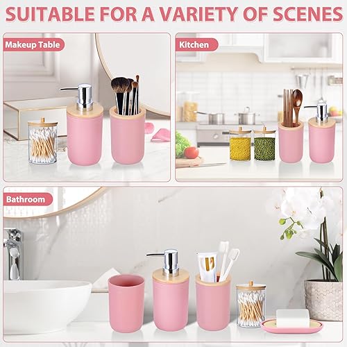 Miniatura 6 de iMucci Juego de accesorios de baño de 5 piezas de plástico para decoración de baño, soporte para cepillos de dientes, vaso para cepillos de dientes,