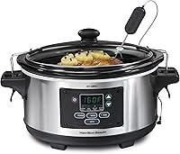 Hamilton Beach 6 Qt Set & Forget Programmable Slow Cooker with Temp Probe, Lid Lock, Stainless Steel - 33969A