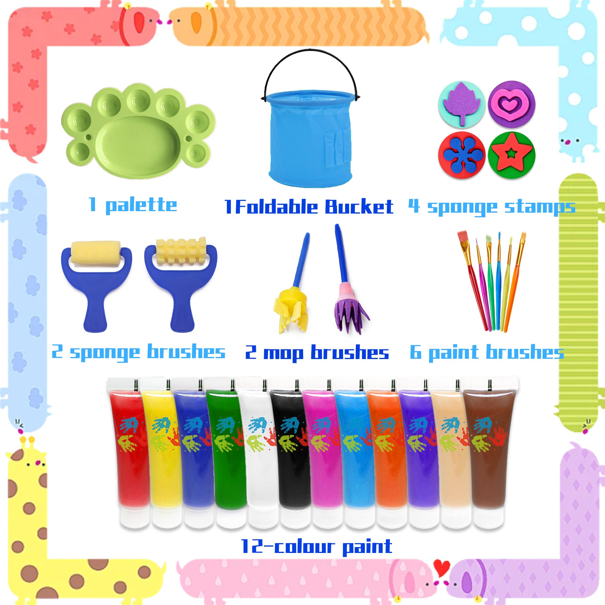 Lubibi Peinture au doigt pour tout-petits,Lavable pour Enfant Non Toxique Kit,12 couleurs, fournitures de peinture d'art sûres pour enfants,Apprentissage Précoce Petits Cadeau