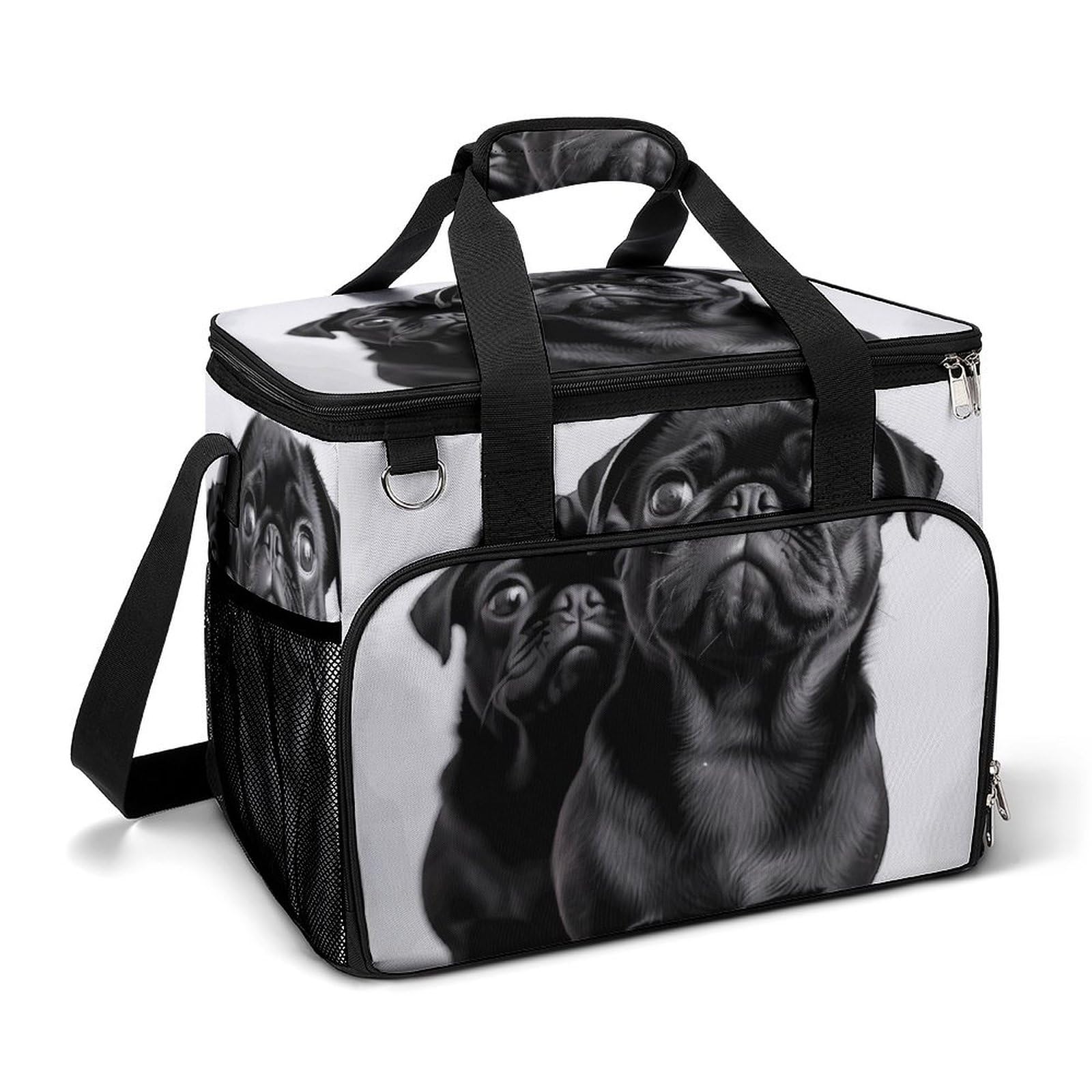 Camping Cooler Bag, Carino Nero Pug Dog Print Viaggio Picnic Bag Grande Capacità Cooler Bag Portatile Cooler Bag Multiuso Cooler, stile
