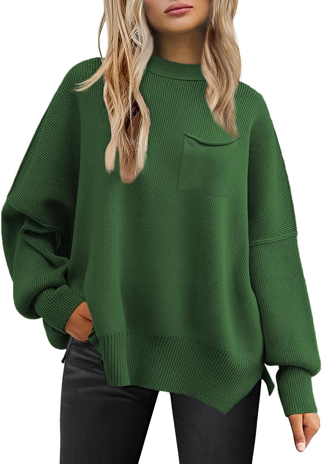 Women's Oversized Sweaters 2025 Crewneck Long Sleeve Batwing Pullover Tops