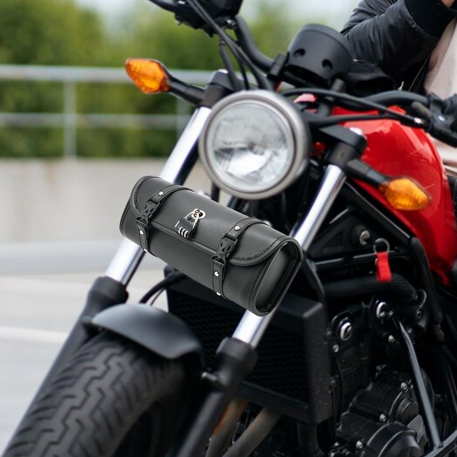 Générique Sacoche De Fourche De Moto - Sacoche De Guidon avec Serrure | Sacoche Rétro en Cuir PU Imperméable, Accessoire pour Guidon De Moto, Parfaite pour Transport De Petits Objets en Déplacement