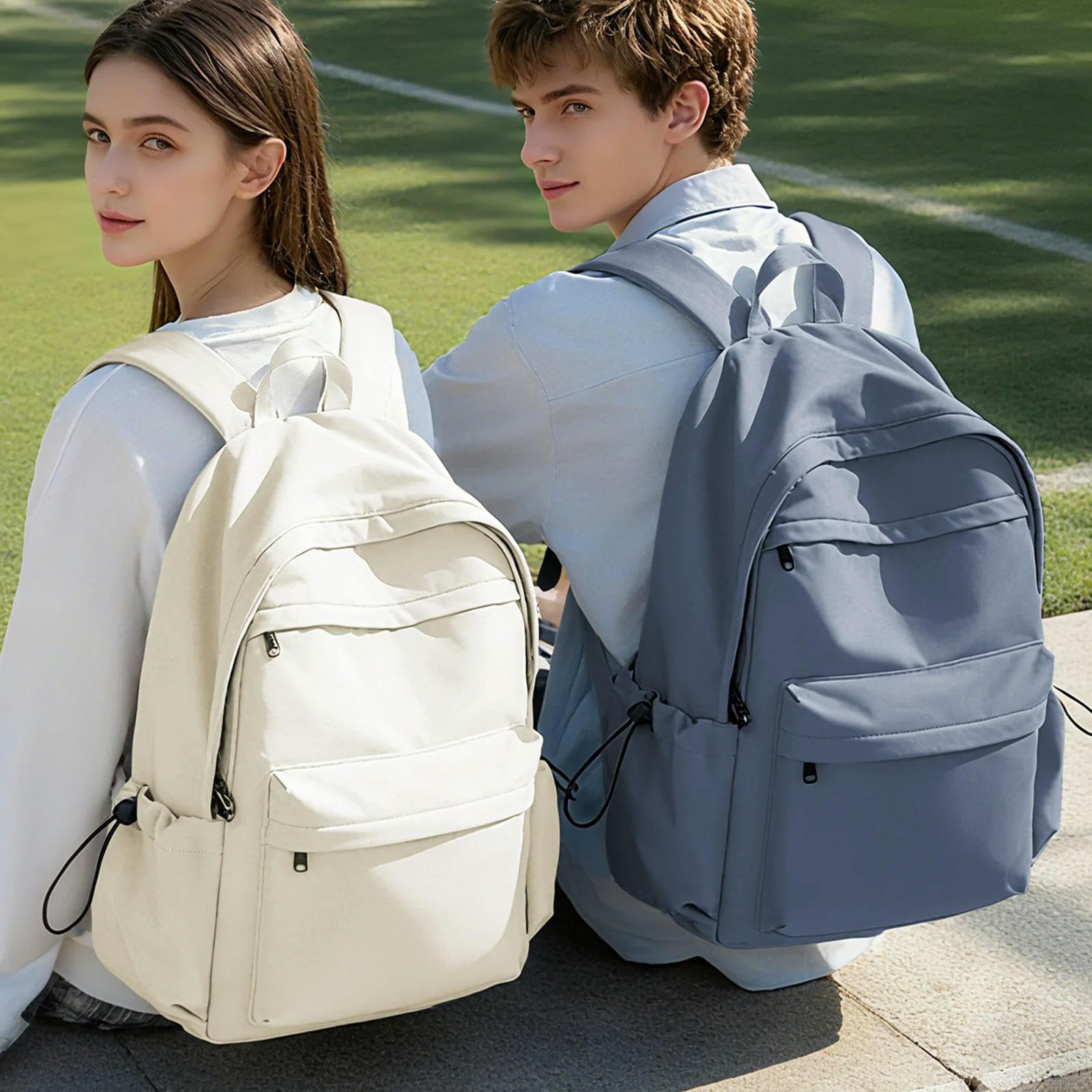Zaino da Viaggio Universitario Casuale Grande capacità Leggero per Studenti della Scuola Superiore Zaini Scolastici Adolescenti Adatti al Laptop 14 Pollici-Beige