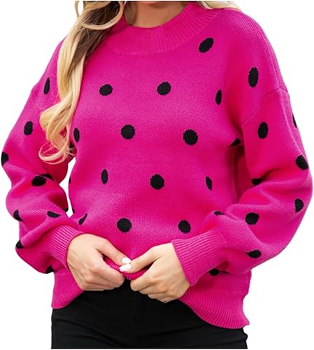 Cute Polka Dot Tops for Women Knitted Sweaters Casual Long Sleeve Crewneck Pullovers Tops Knitted Shirt Fall Fashion 2023
