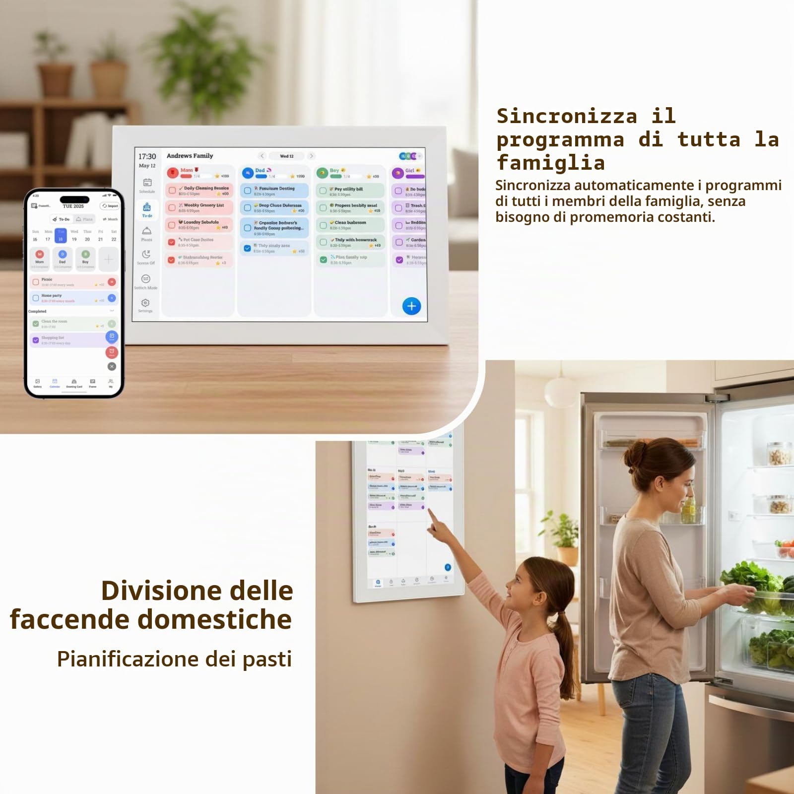 Gugxiom Calendario digitale 2026, calendario elettronico da 15,6 pollici e grafico delle faccende, touchscreen Smart Family Planner da parete per l'organizzazione della casa, pianificazione