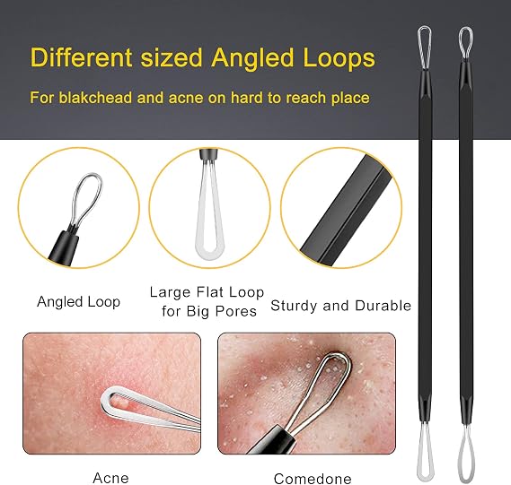 Boxoyx Pimple Popper Tool Kit - 10Pcs Blackhead Remover Comedone Extractor Tool Kit with Metal Case for Quick and Easy Removal of Pimples, Blackheads, Zit Removing, Forehead, Facial and Nose(Black)