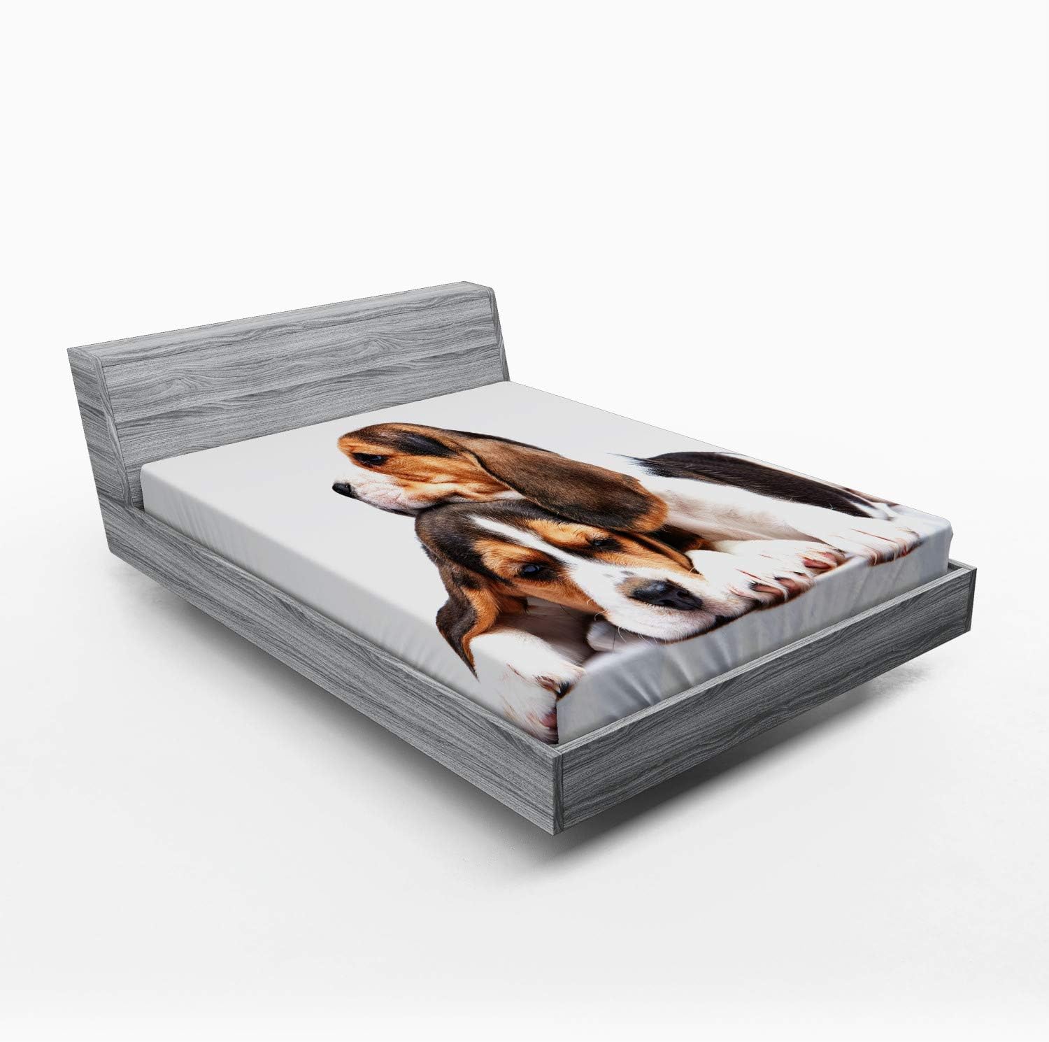 Lunarable Beagle Fitted Sheet, Pet Puppies Friends Sleeping Together Illustration, Bed Cover with All-Round Elastic Deep Pocket for Comfort, Full Size, Brown Dark Taupe