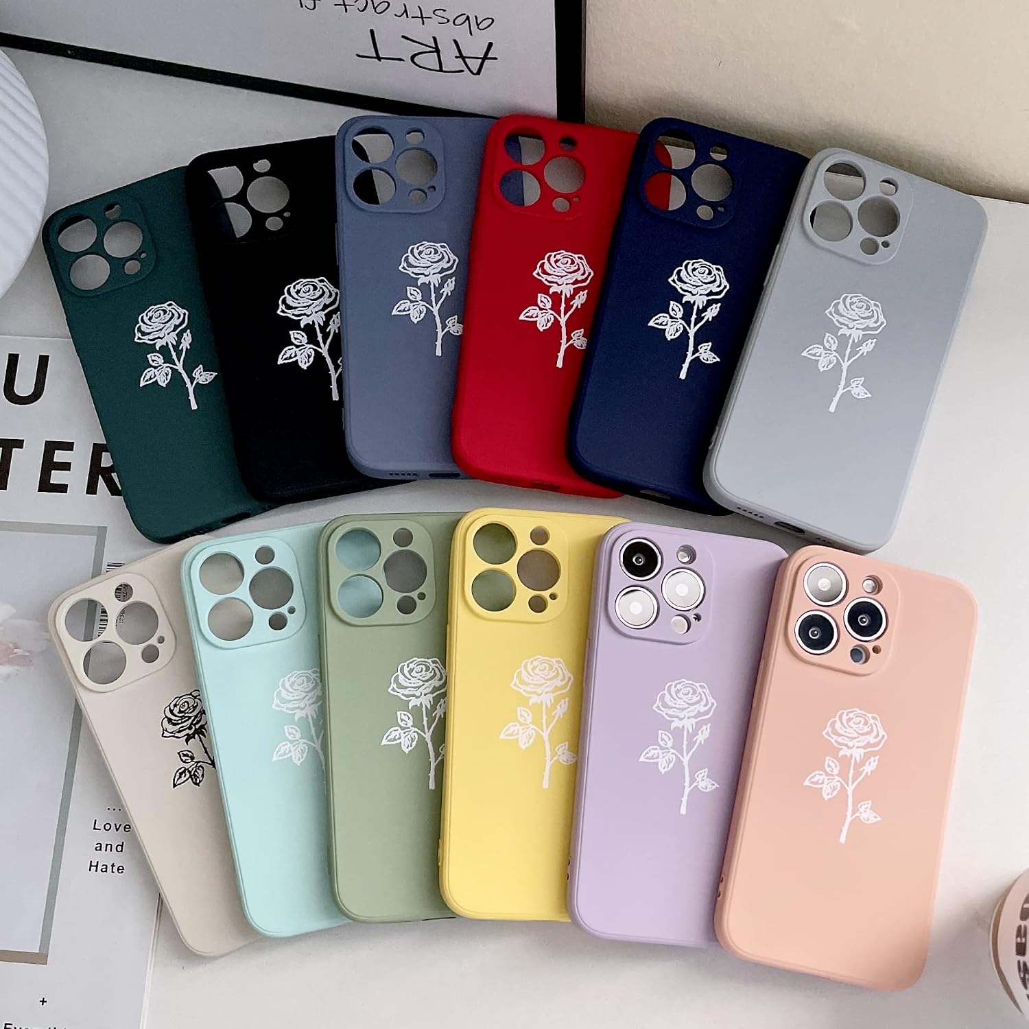 YIKUSO Compatible with iPhone 13 Pro Case Silicone Gel Rubber Phone Cases, Cover 6.1 Inch Full Body Soft Protective Rose Flower Case Cute for Women(Lavender Grey)