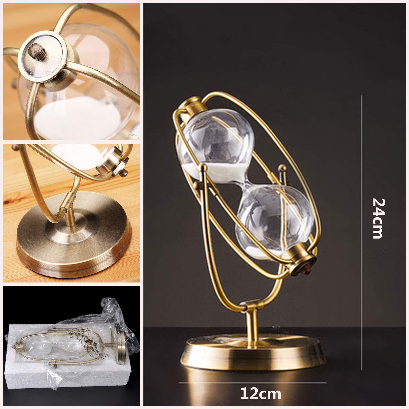 Pokerty Zandloper Roterend Zand, Metaal Zandloper Zand Timer, Glas