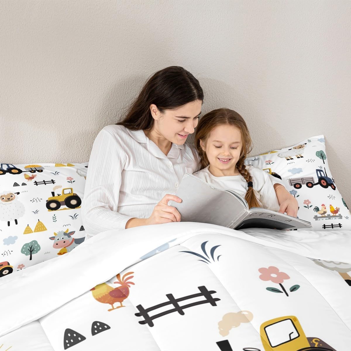 Feelyou Tractor Bedding Set Twin Size Cartoon Farm Equipment Trucks Comforter Set for Kids Boys Girls Decor Farm Animal Comforter Set Microfiber Farm Nursery Decor Duvet Set Bedroom Quilt Set