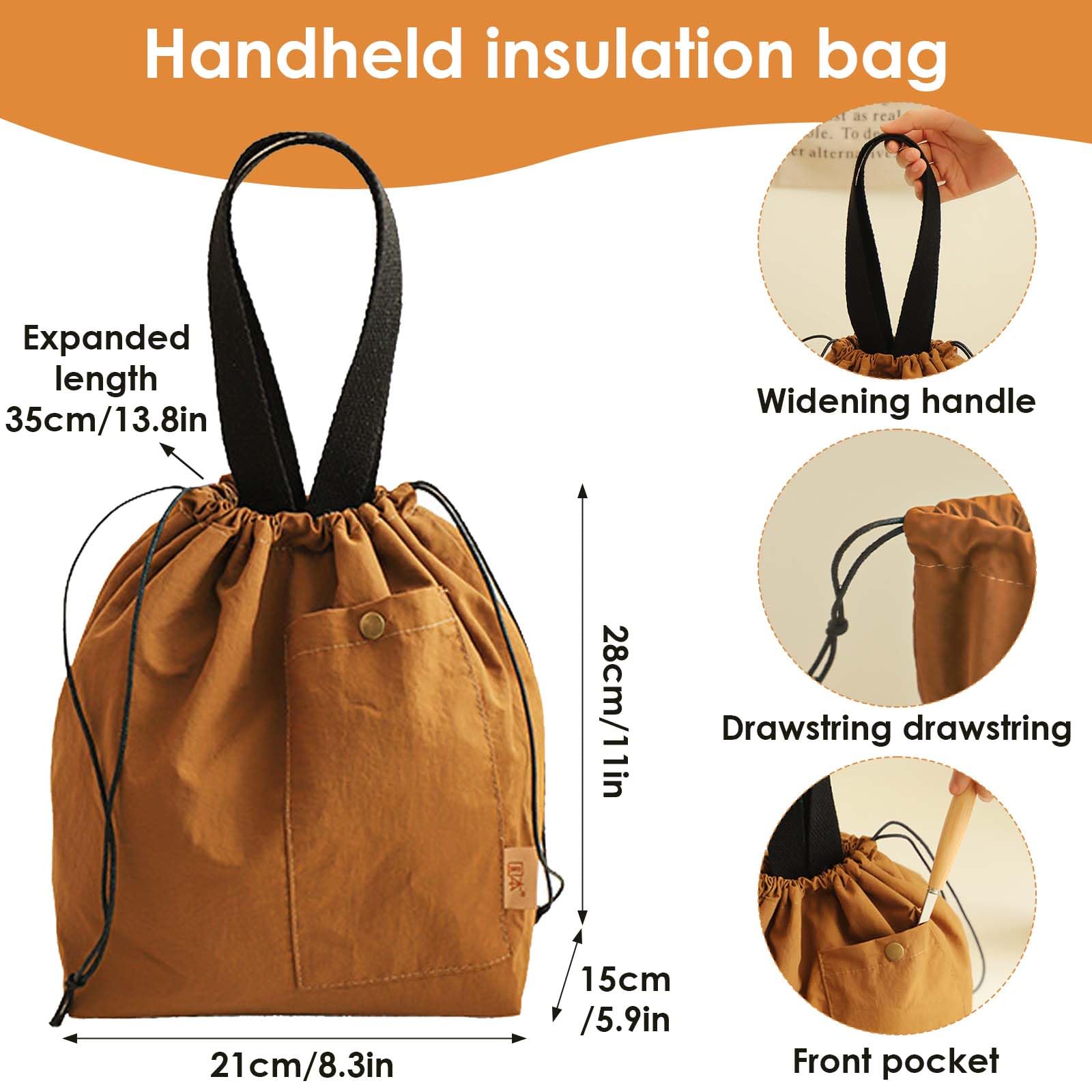 Borsa termica pieghevole da 9 l, borsa per il pranzo, borsa per il pranzo, borsa termica con coulisse, piccola scatola per il pranzo, leggera, per ufficio, picnic, scuola, campeggio, (caramello)