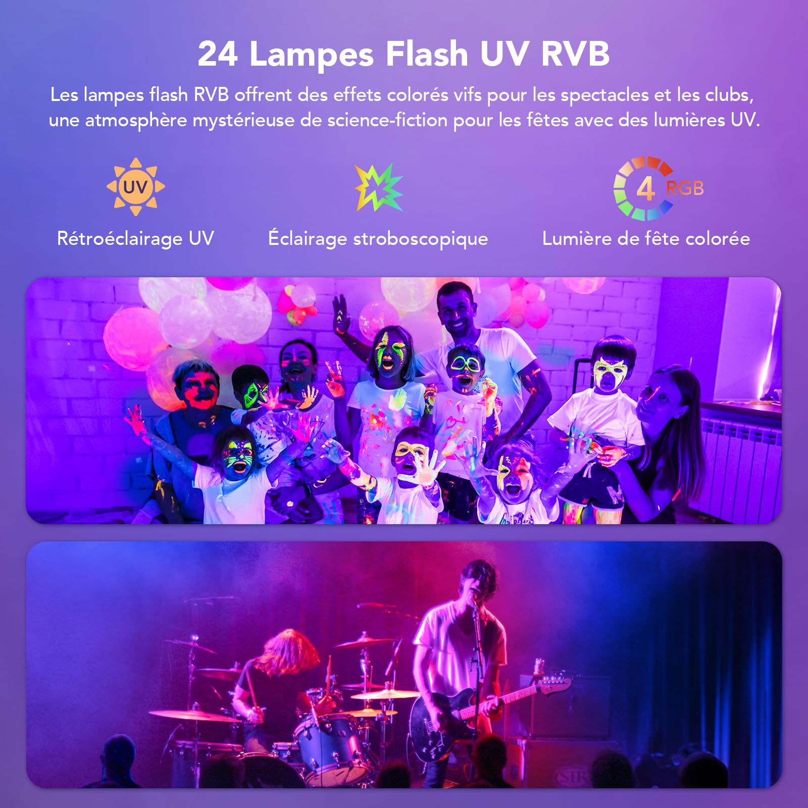 Keobin Jeux de Lumiere DJ, Lumière Disco avec Télécommande et Stroboscope, Kaléidoscope Effet Lampe de Scène RGB & UV, DMX 514 Boule Disco Musique Commande Vocale,Idéal pour Club,Soirée,Fête,Noël
