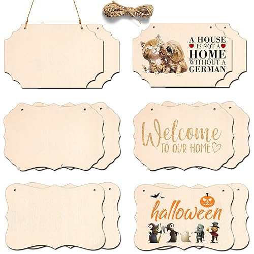 12Pcs Unfinished Wood Crafts, Rectangle-Shaped Wood Plaques for Carfts, Door Hanger, Burning, Painting, DIY Wooden Sign Crafts Halloween Christmas Holiday Fall Art Home Decor, 8.8 x 5.7 Inches
