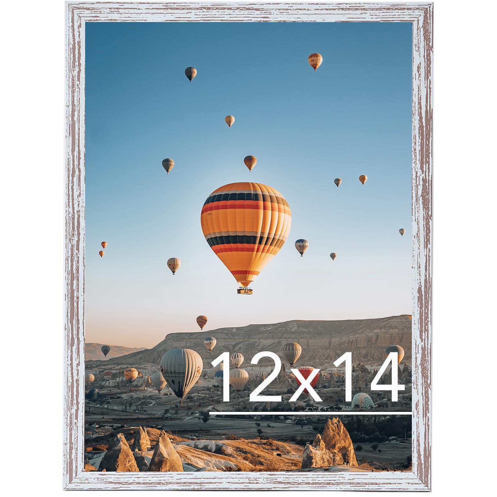 JCJMY 12x14 Picture Frame Rustic White for Wall Hanging, Wall Mounting Horizontally or Vertically, 12 x 14 Wall Gallery Poster Photo Frame with Shatter Resistant Plexiglass, Rustic White