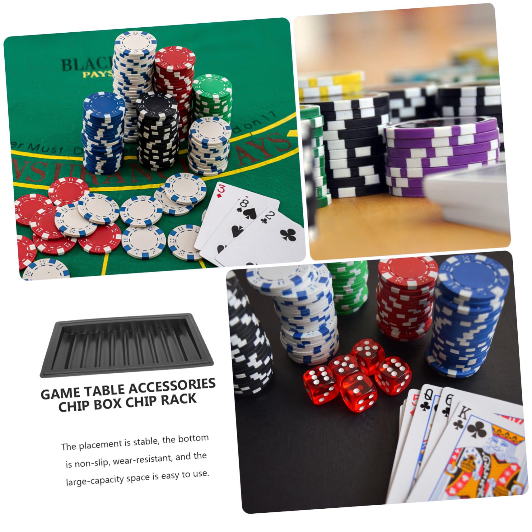 Mipcase Porta Chip da Poker in Plastica Nero per 500 Pezzi Base Piatta Organizer Semplice per Giochi da Tavolo e Accessori