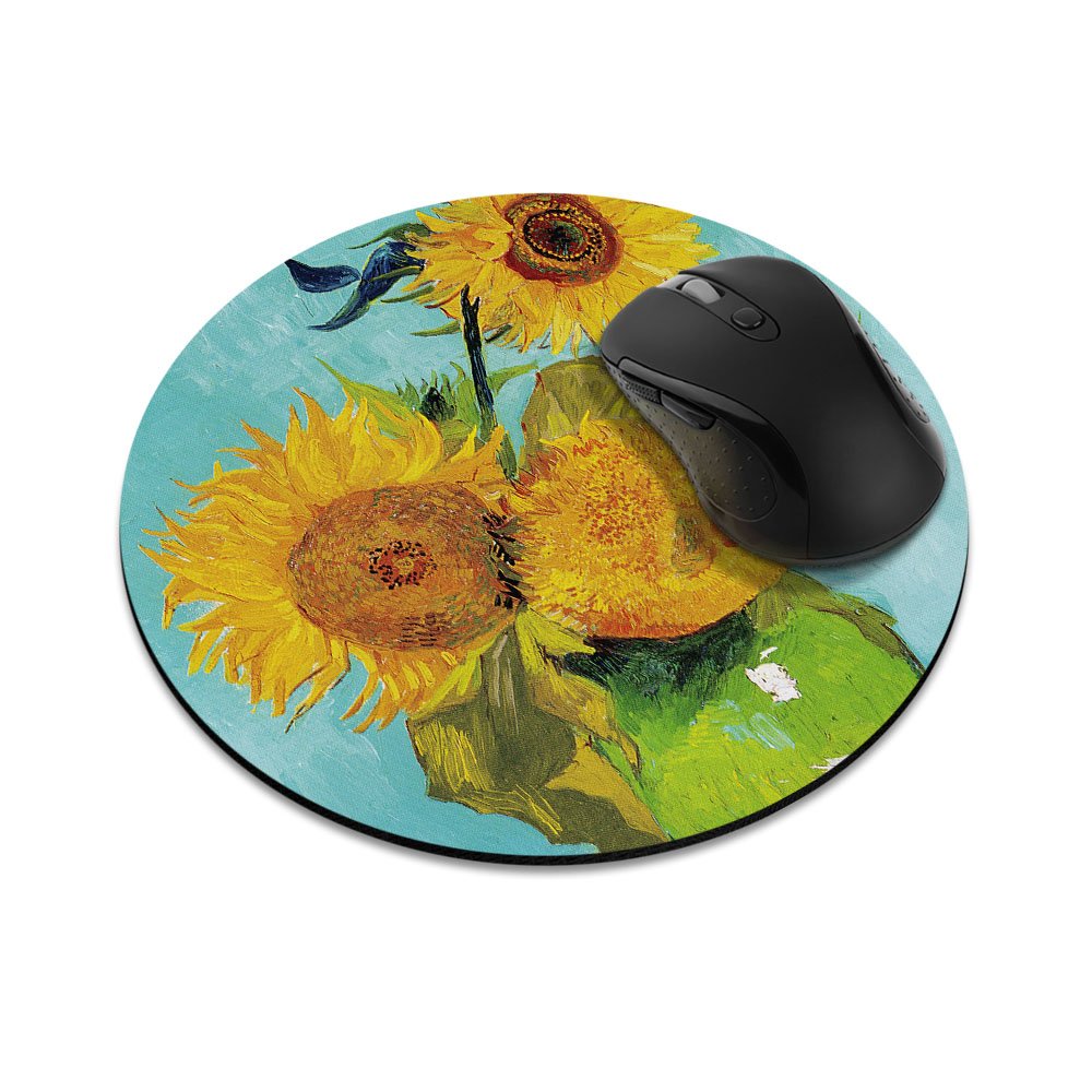 FINCIBO Non-Slip Round Mousepad, Sunflowers Blue by Van Gogh Mouse Pad for Home, Office and Gaming Desk