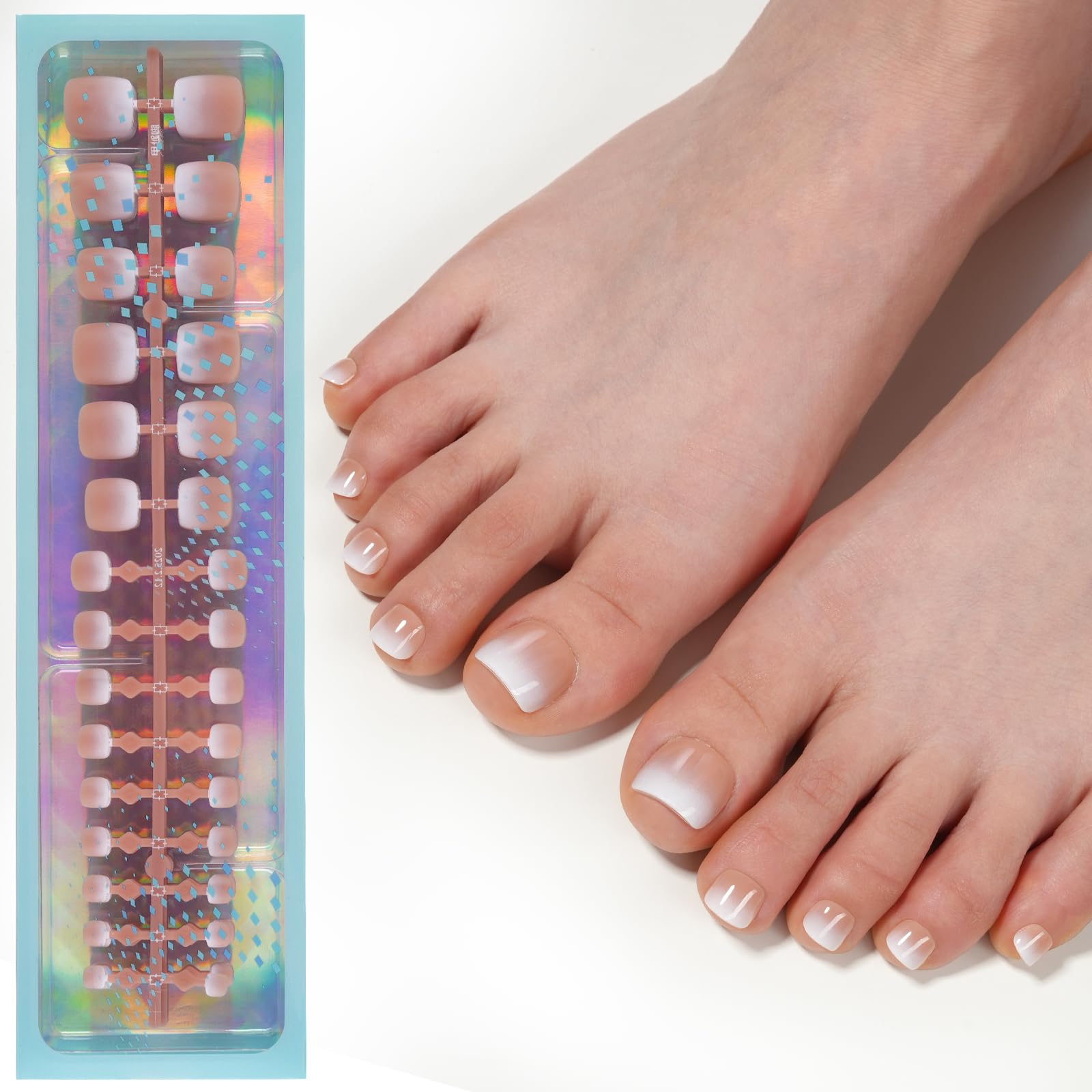 Vansiho Press on Toenails Short, Brown Ombre French Tips Toe Nail Press on Square for Women, Soft Gel Fake Toe Nails, Acrylic Nails Soak off Toenail
