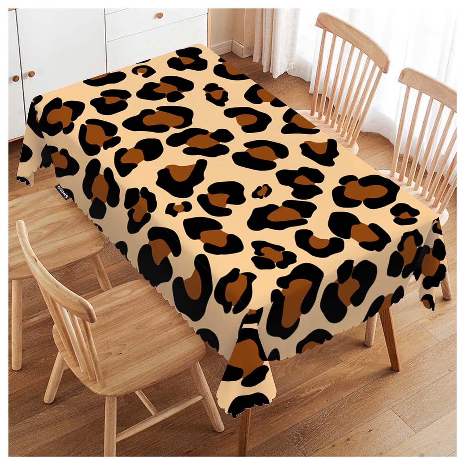 FJQWKLF Tablecloth Leopard, African Cheetah Skin Leopard Print Table Cloth for Kitchen Dining Tabletop Decoration Parties Weddings, 52 X 70 Inch Rectangle Brown Tablecloth