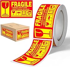 250 Pieces Red Warning Label Fragile Adhesive Also with Adhesive Type Shipping Label for Packaging (25 x 45 mm) (Red)