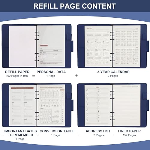 Miniatura 4 de HXRTANGS Cuaderno de piel sintética A5, cuaderno de 6 anillos recargable de hojas sueltas con bolsillossoporte para bolígrafosaccesorios, papel