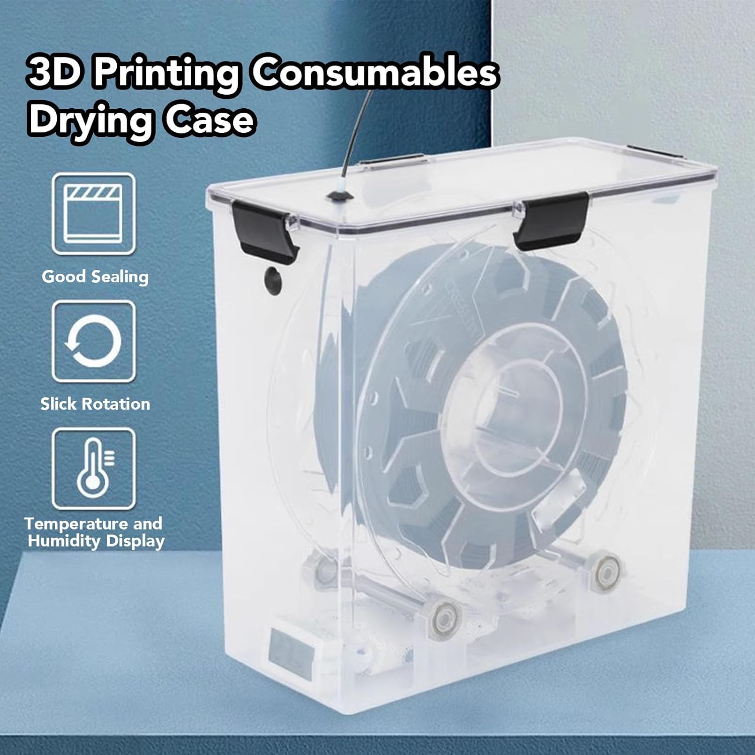 WALFRONT Filament Dryer Box 3D Printing Filament Storage Sealing Dryer Box with Bearing Roller Support Mechanism for 1KG Spools Built in Thermometer and Hygrometer