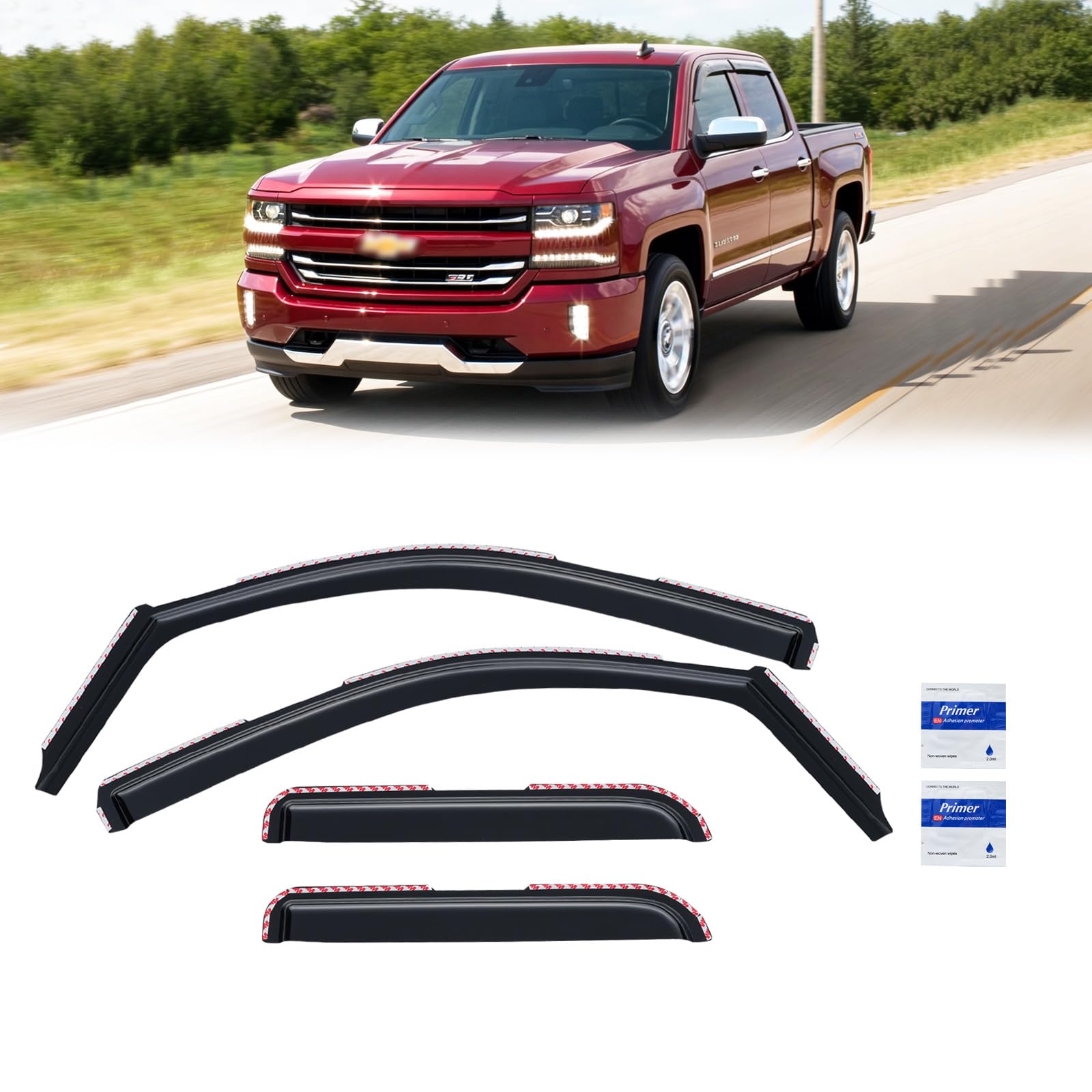 in-Channel Rain Guards for 2001-2007 Chevy Silverado & GMC Sierra 1500/2500/ 3500 Crew Cab, Window Visors Vent Deflector Shade Smoke for 02-06 Chevy Suburban/GMC Yukon XL/Escalade EXT/Avalanche — view 13