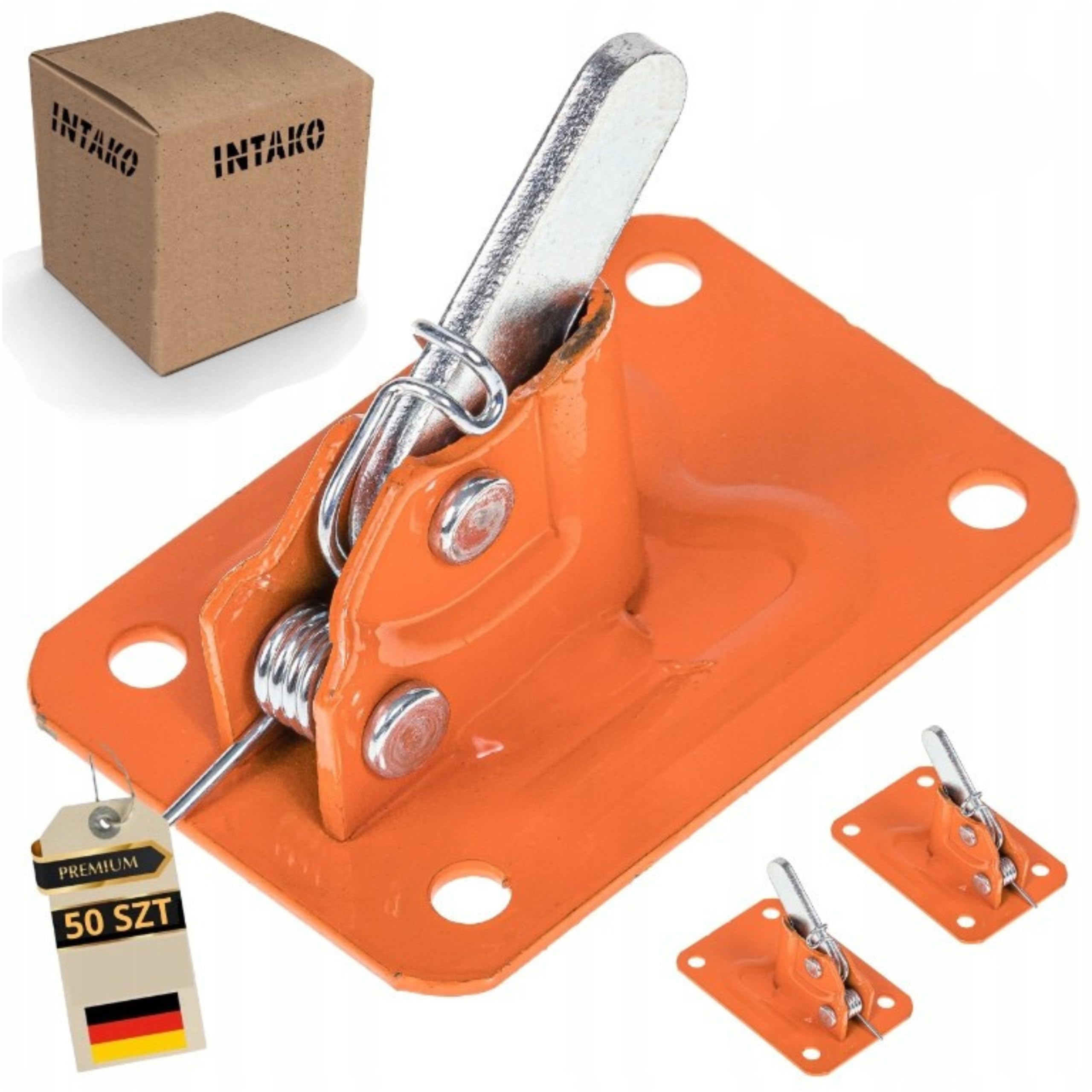 INTAKO 50 Stück Schalungsklemmschloss – Exzenterklemme 70 x 100 mm, Schalungsschloss Spannfrösche 6–10 mm für Bewehrungsdraht, Spring Clamp/Rapid Clamp - Schalungszubehör (Orange)