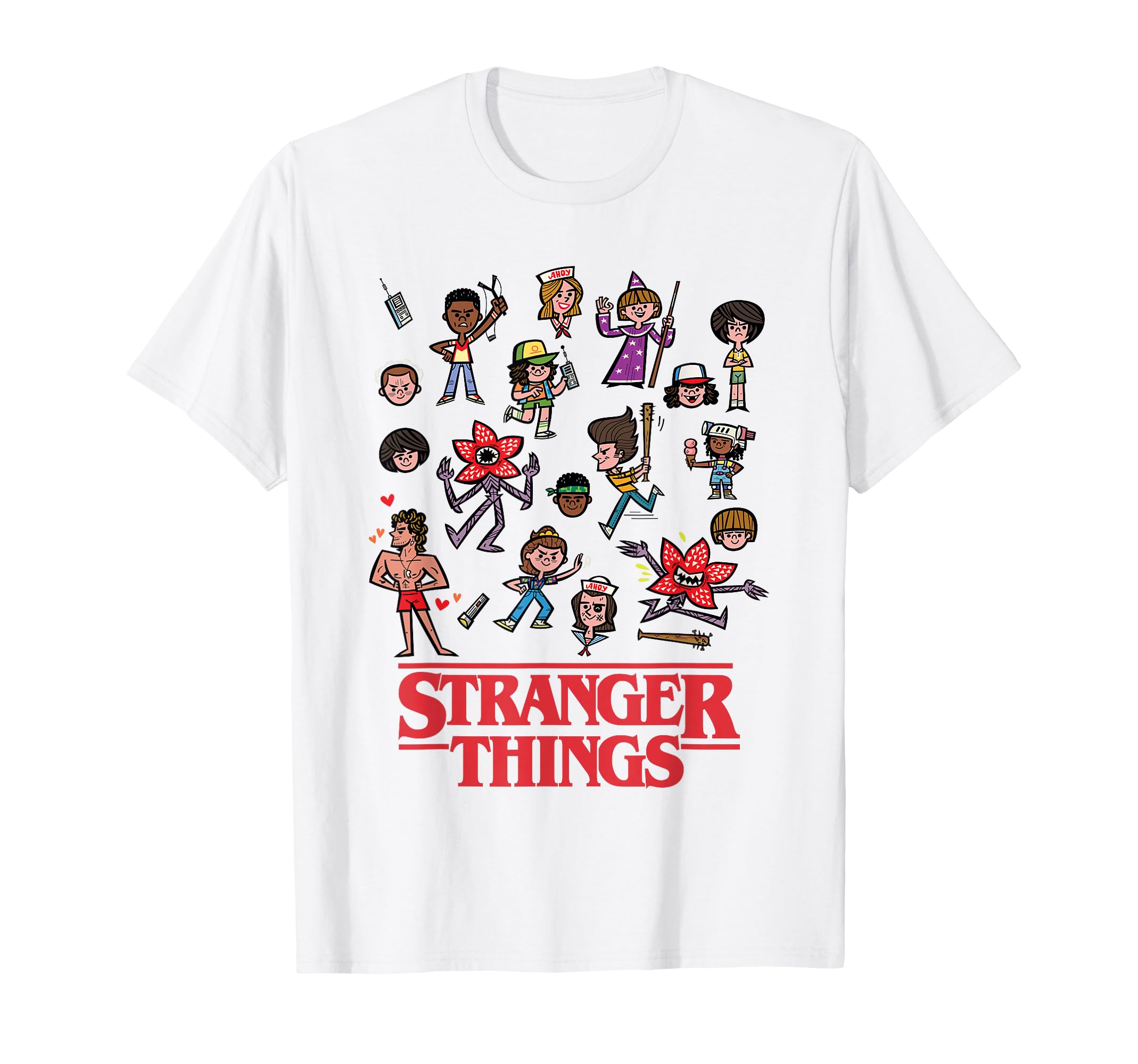 Stranger Things Cartoon Characters Camiseta